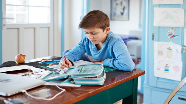 School boy with Eco-friendly school essentials