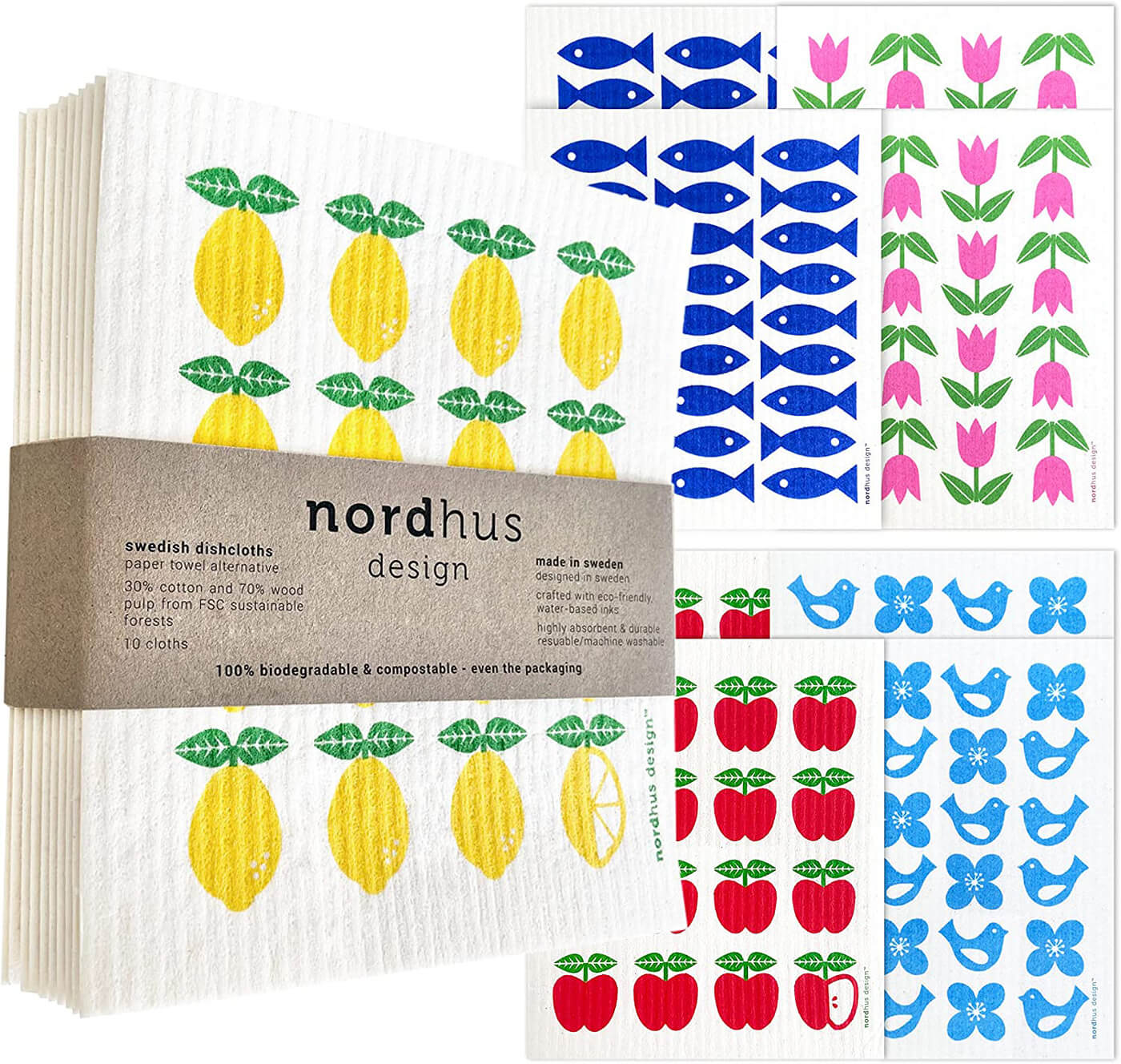 Nordhus Design Swedish Dishcloths,10 Grey Cloths, Made in Sweden