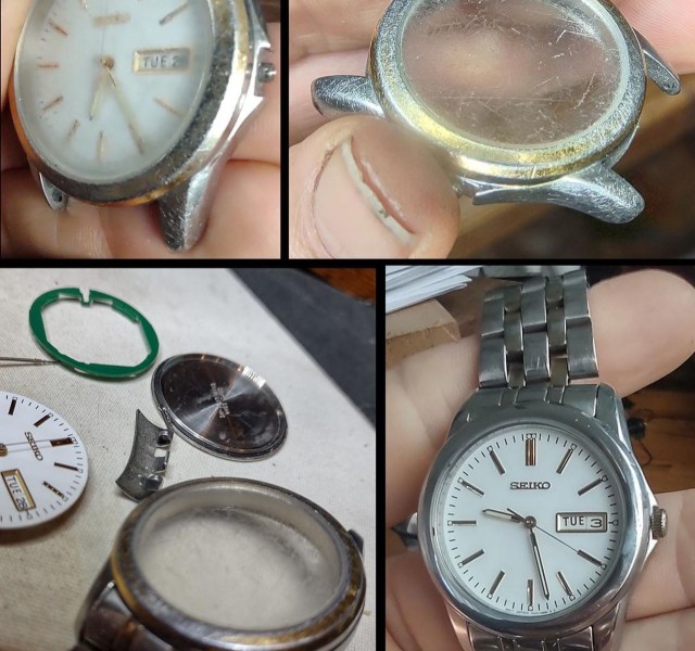 Before-and-after photos of restored watch