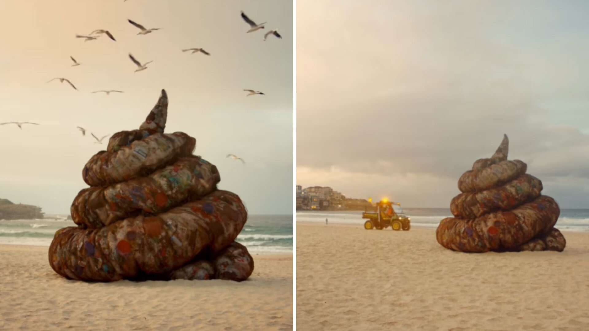 13-foot poop emoji, plastic pollution