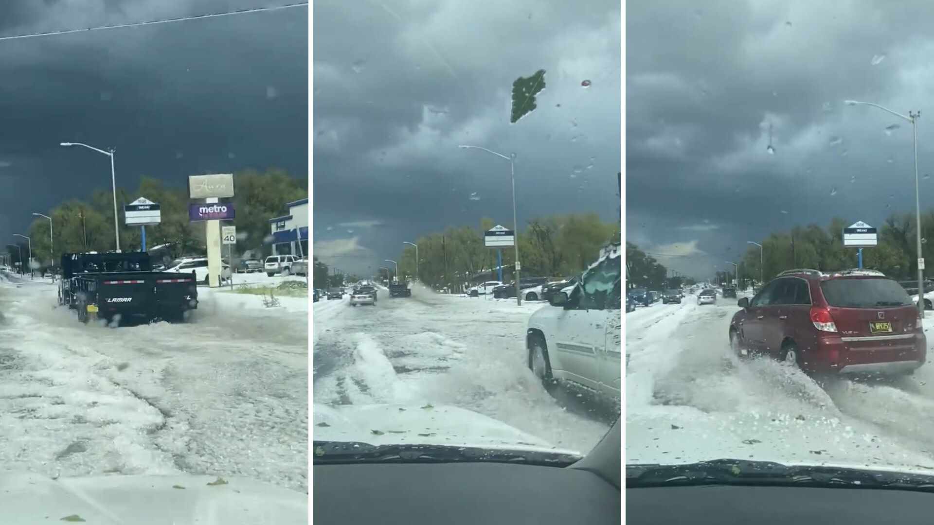 Jarring footage shows cars driving through 'rivers of hail' after storm brings downpours to region: 'Beware ... your car will just start floating out of control'