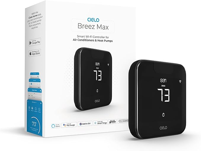 Breez Max | Smart AC Controller | WiFi Thermostat for Mini-Split, Window, Portable ACS/Heat Pumps | AI-Based Tech | Free App, No Subscriptions | Alexa, Google, Siri Shortcuts, IFTTT (Black)