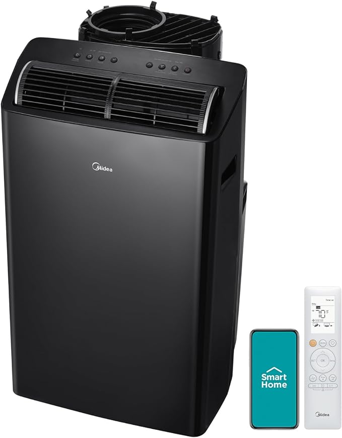 Midea Duo 14,000 BTU (12,000 BTU SACC) High Efficiency Inverter Ultra Quiet Portable Air Conditioner,with Heat up to 550 Sq. Ft., Works with Alexa/Google Assistant, with Remote Control & Window Kit