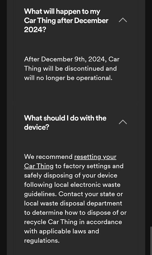 It's unfortunate that Spotify didn't appear to consider an in-house plan to recycle old Car Things before the product's launch.