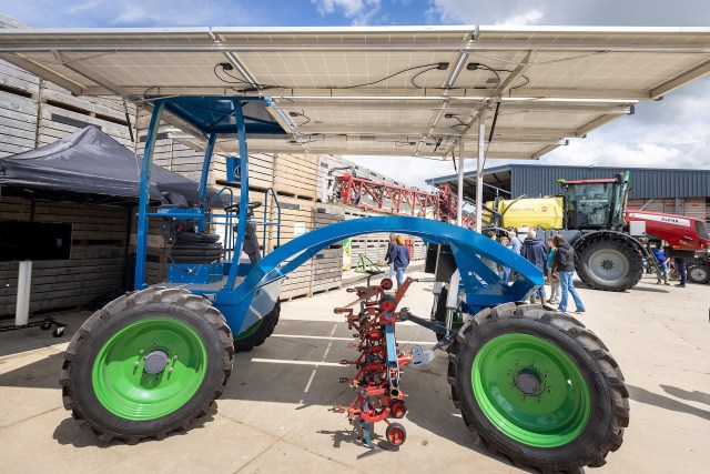 By using electric motors, a battery, and solar power, the E-Horse tractor avoids the common environmental pitfalls of using diesel power to operate.