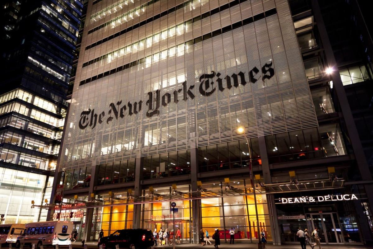 The outside of the New York Times building in New York City.