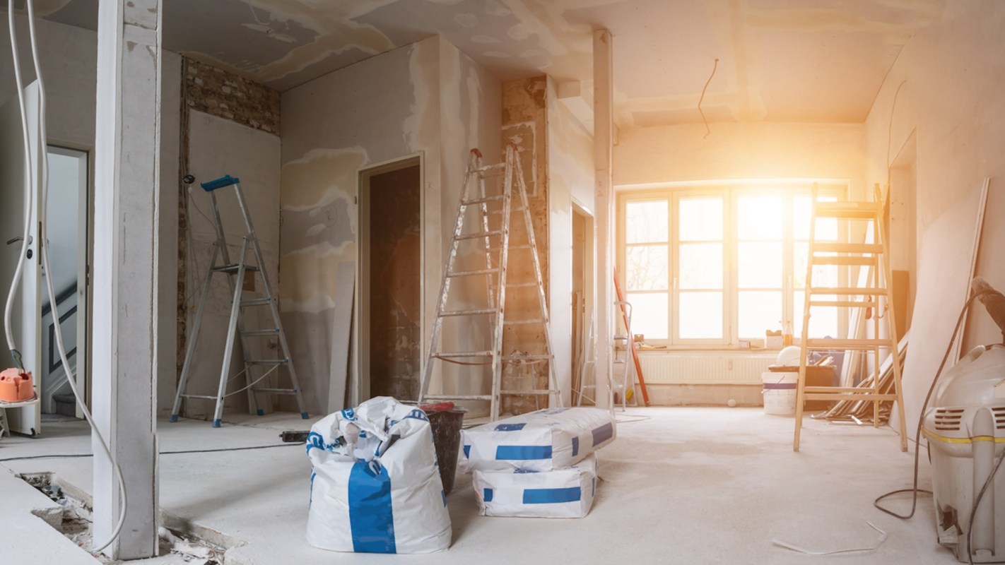 The inside of a room under construction.