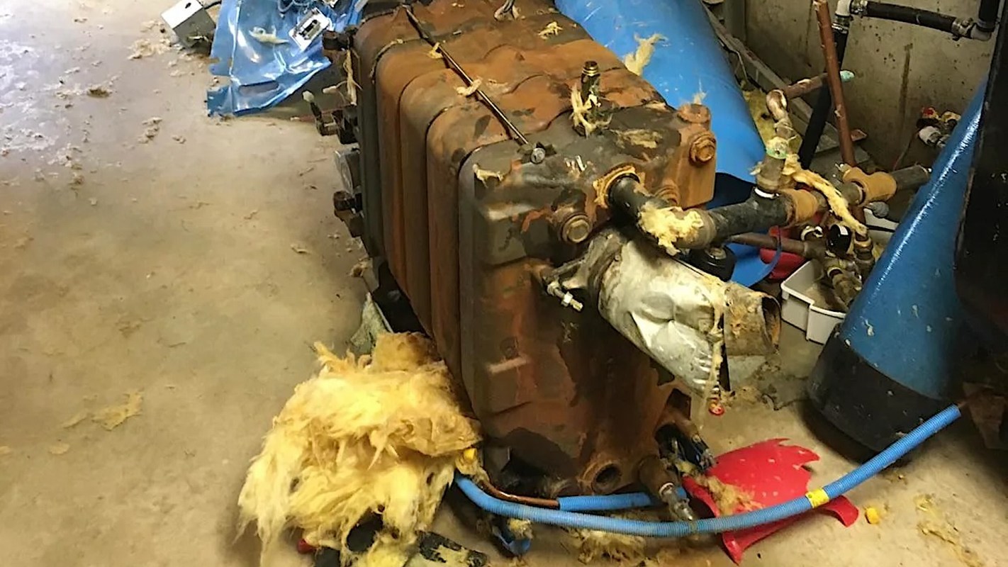 Damage in a boiler room after an explosion.